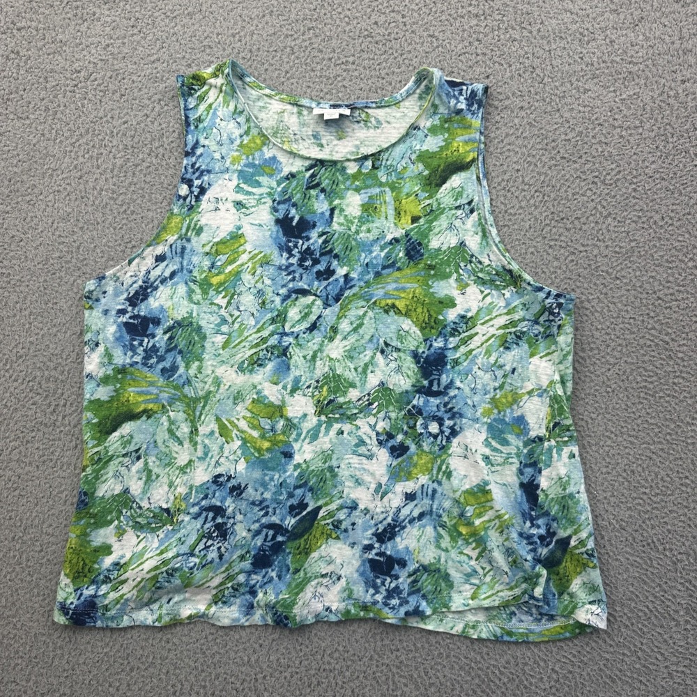 J. Jill Love Linen Tank Top Floral Lagenlook Boho Beach Coastal Women's XL